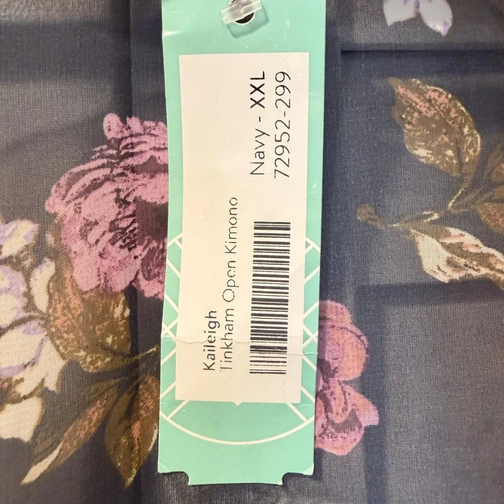 Kaileigh Tinkham Open Kimono Navy Floral Sheer Chiffon XXL Stitch‎ Fix Boho New